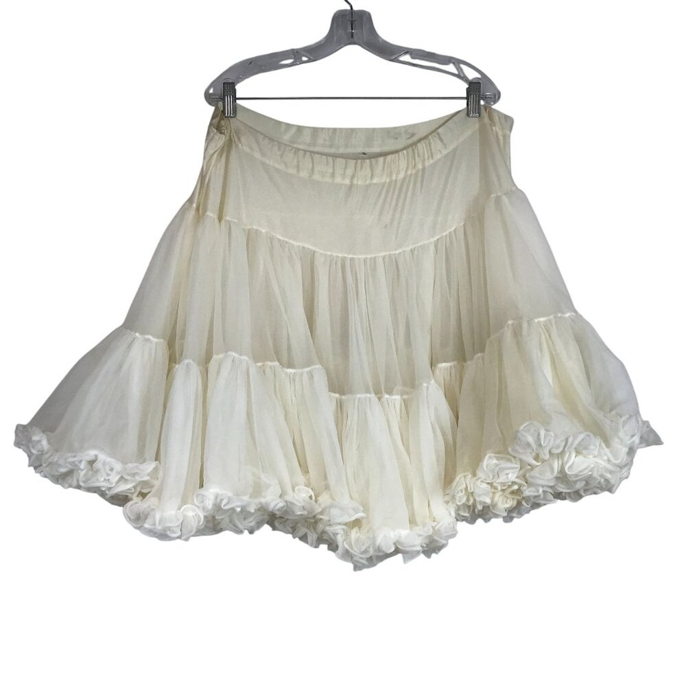 SAMS - WOMEN'S MEDIUM - WHITE 100% NYLON RUFFLE PETTICOAT FULL SKIRT